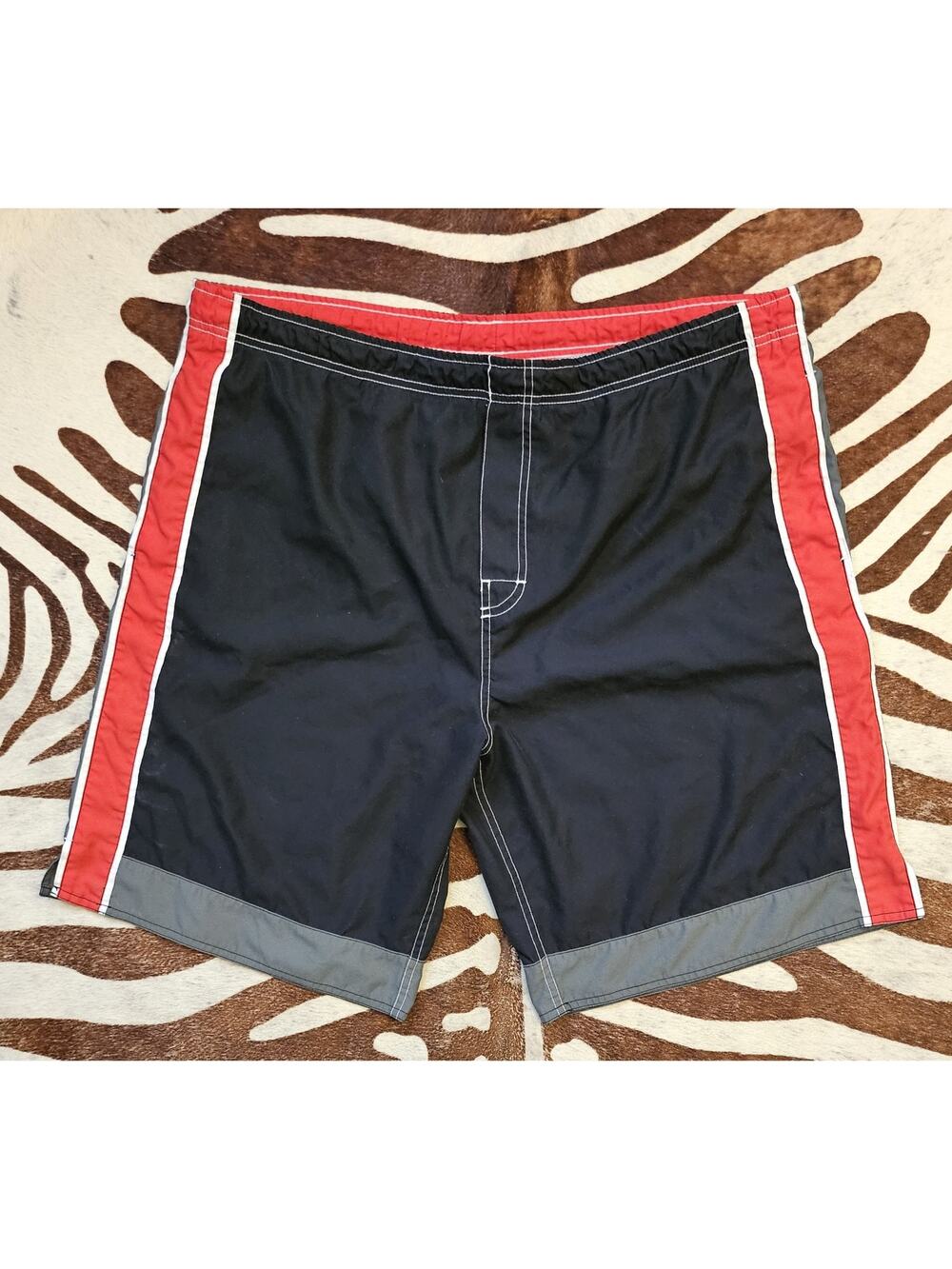 Vintage Y2K Quicksilver Board Shorts Stripe Logo Surf Swim Trunks 90s Beach
